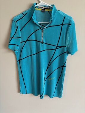 Jamie Sadock Teal Short Sleeve Zip Polo with Black Graphic Lines
